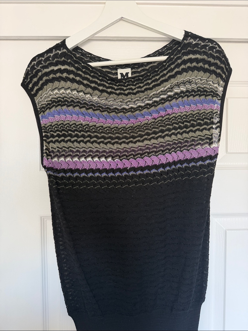 Missoni Black Knit Tank Top with Purple and Blue Stripe Accents